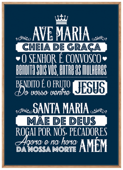 Quadro Decorativo Oração Ave Maria Azul e Branco